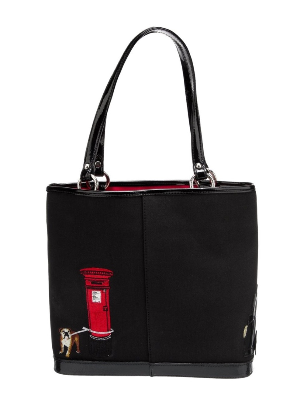 Lulu Guinness Black Tote with Red, Blue & White London Shopfront Appliqué - Picture 4 of 6